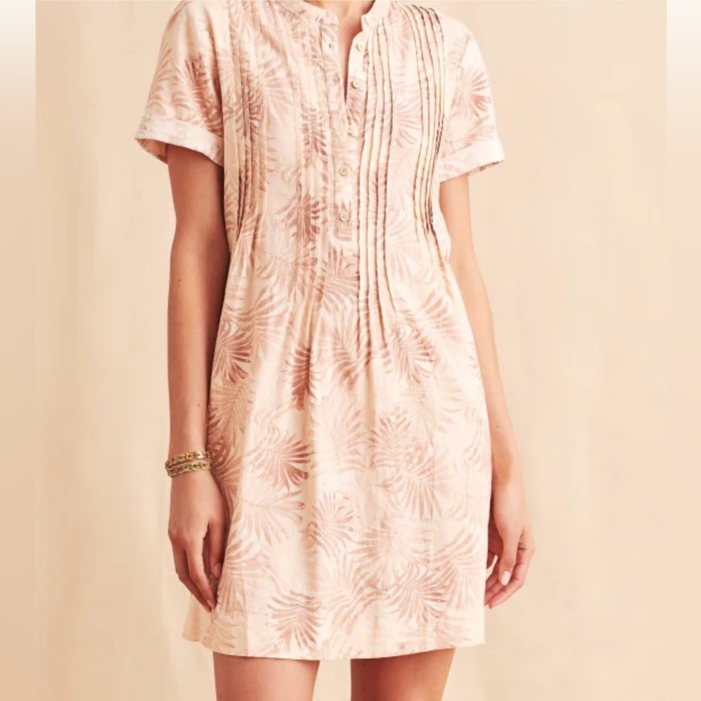 Faherty Gemina Dress Peach Palms Womens Small Linen Blend